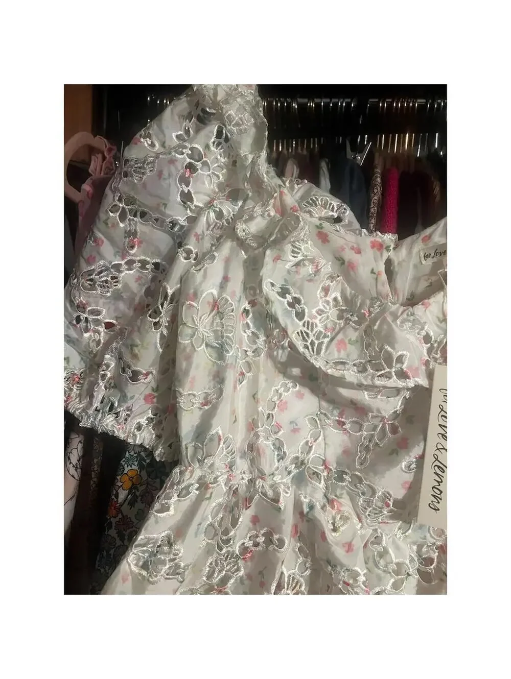 For Love & Lemons L Floral Eyelet Mini Dress cottagecore - Picture 5 of 8